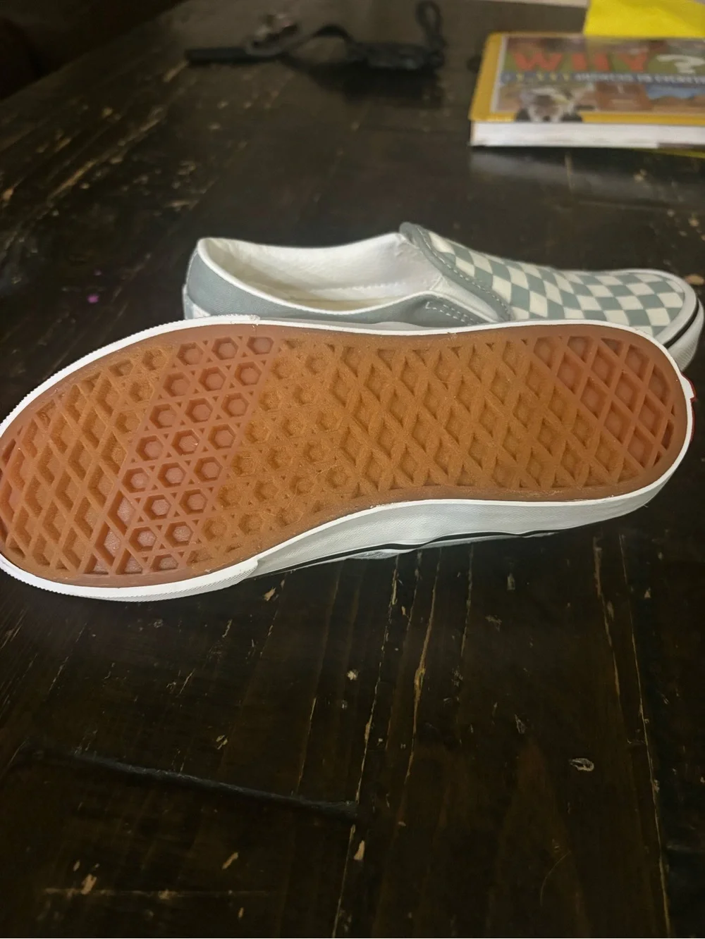 Vans Kids Slip-On Checkerboard Sneakers in mint green/White